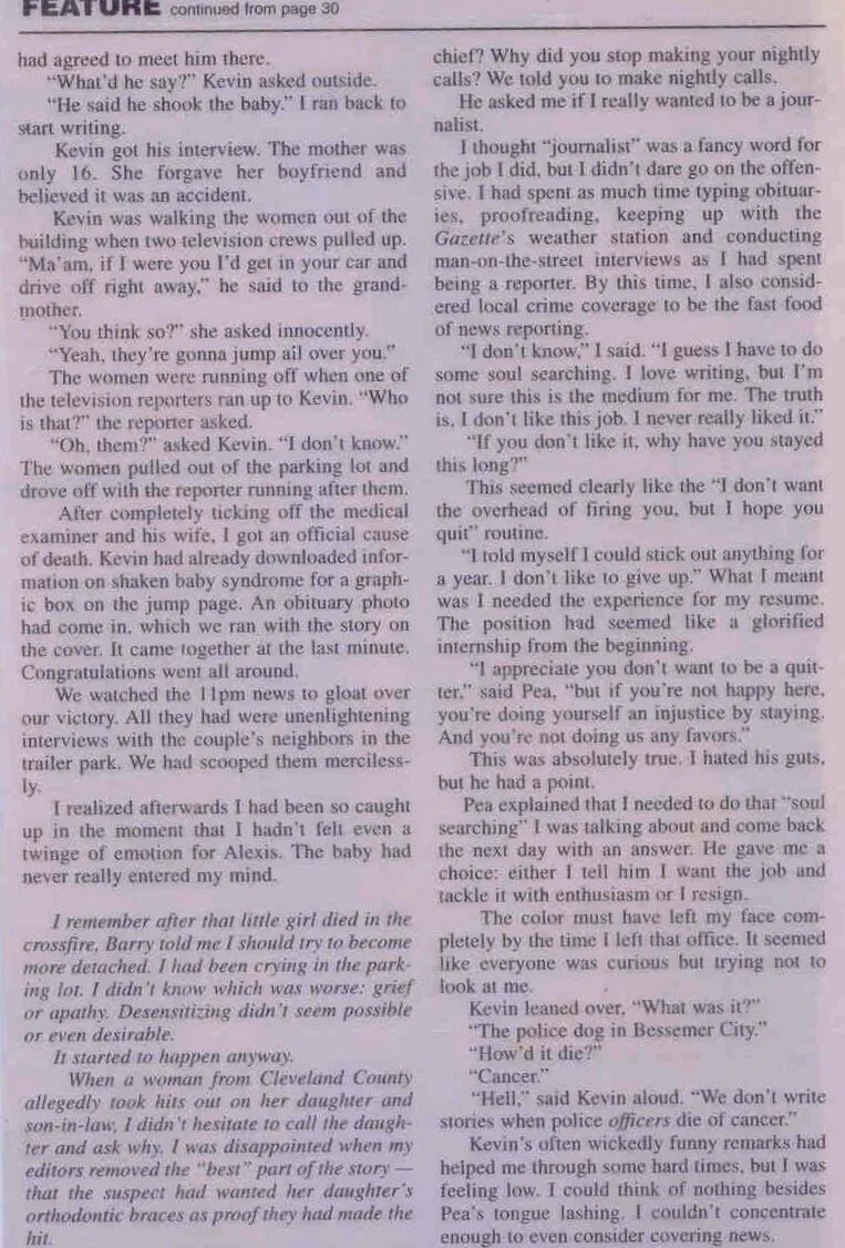 Scanned page of the "Scene of the Crime" magazine feature