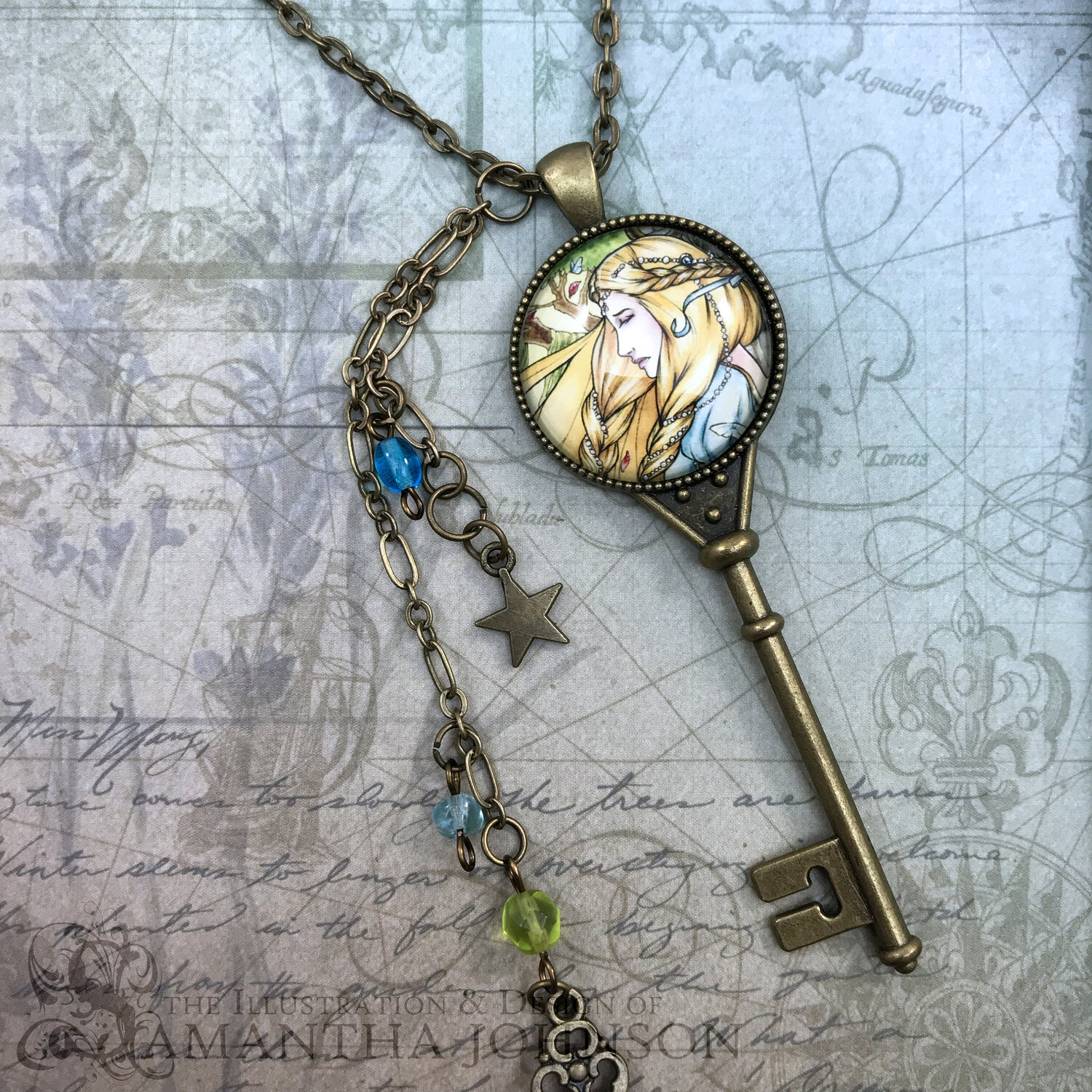 Rapunzel Fairy Tale Enchanted Key Necklace  Handmade Fantasy Jewelry for  Women and Teens