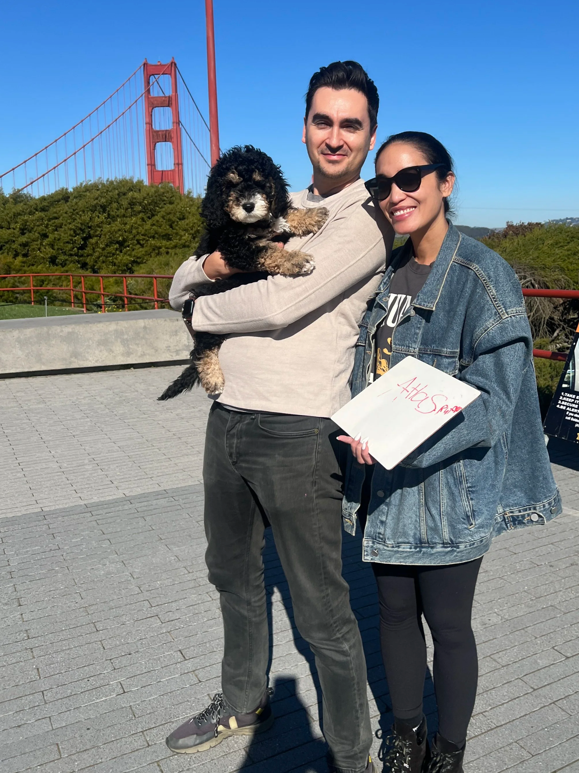 Family with bernedoodle puppy San Francisco California Bay Area High Desert Family Doodles