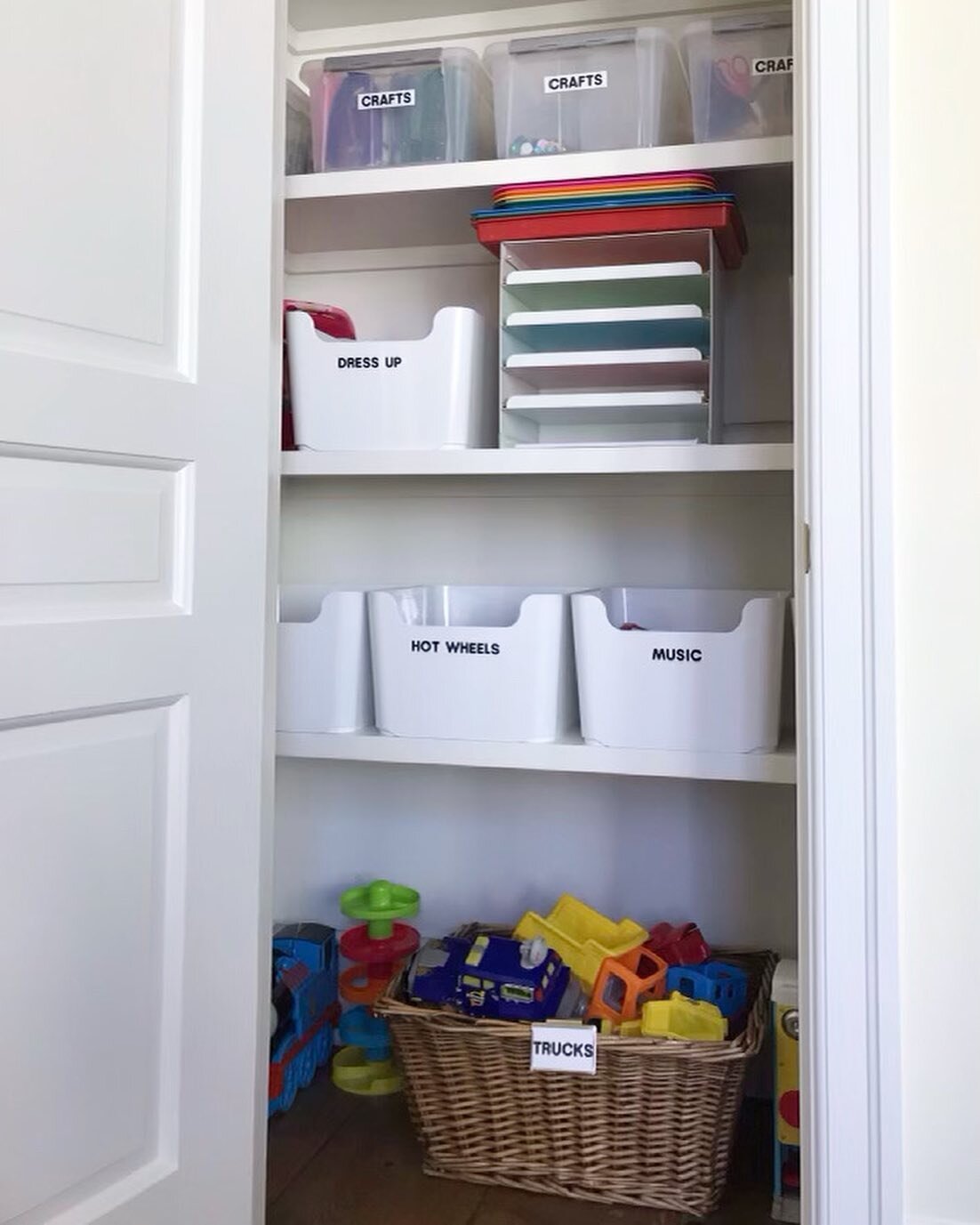 All play and no work in keeping these toys + crafts organized! 
.
.
#closet #playroomcloset #organizedtoys #organizedhome #crafts #allplaynowork #crosswellorganizing
