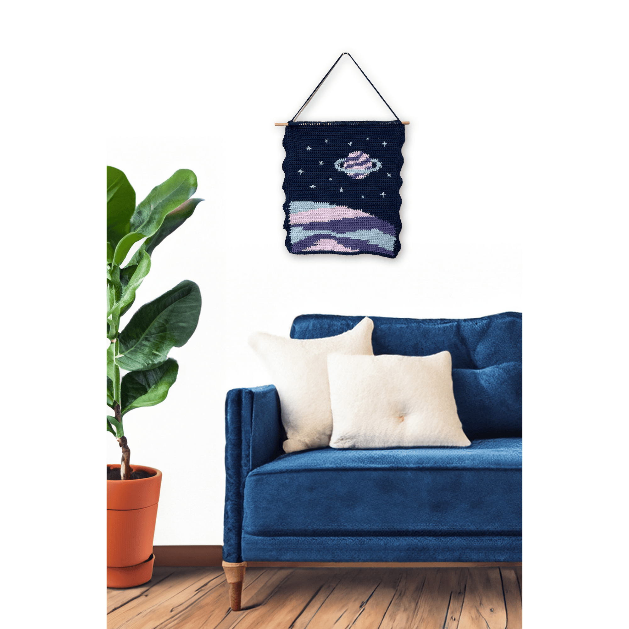 Looking to Saturn Digital Crochet Tapestry Pattern download on wall.png