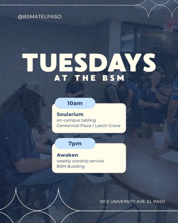 What&rsquo;s happening at the BSM on Tuesdays??

Soularium + Awaken = a pretty good Tuesday. 

 We&rsquo;re here to explore faith with you, grow closer to Jesus together, and to live college life with you 🤝

See you tomorrow! 

#collegeministry #chr