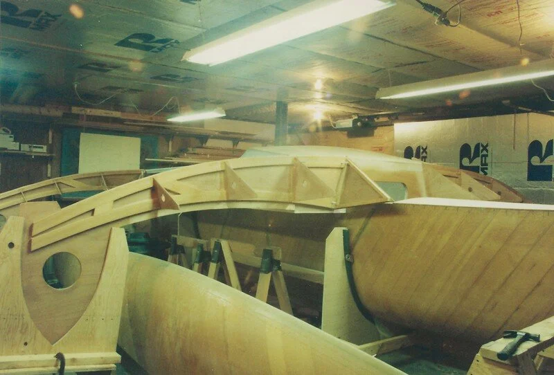 Framing the crossarms ("akas") in preparation for bonding them to the amas.