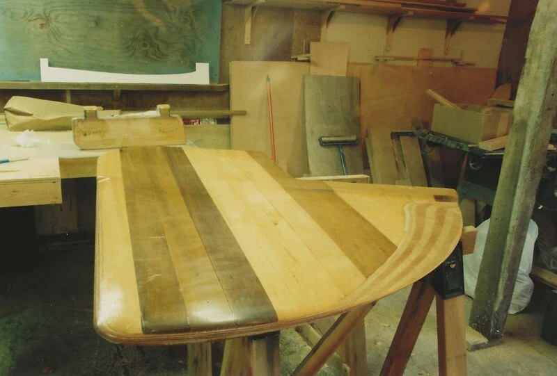 Centerboard built up to thickness, shaped and ready for fiberglass covering.