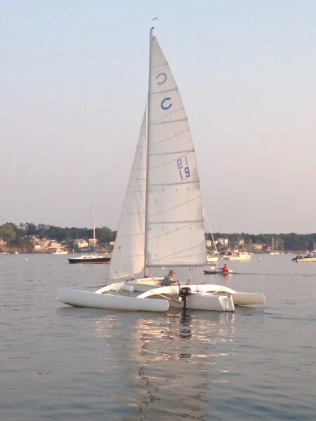 Cyclone in light air in her homeport of Salem Harbor