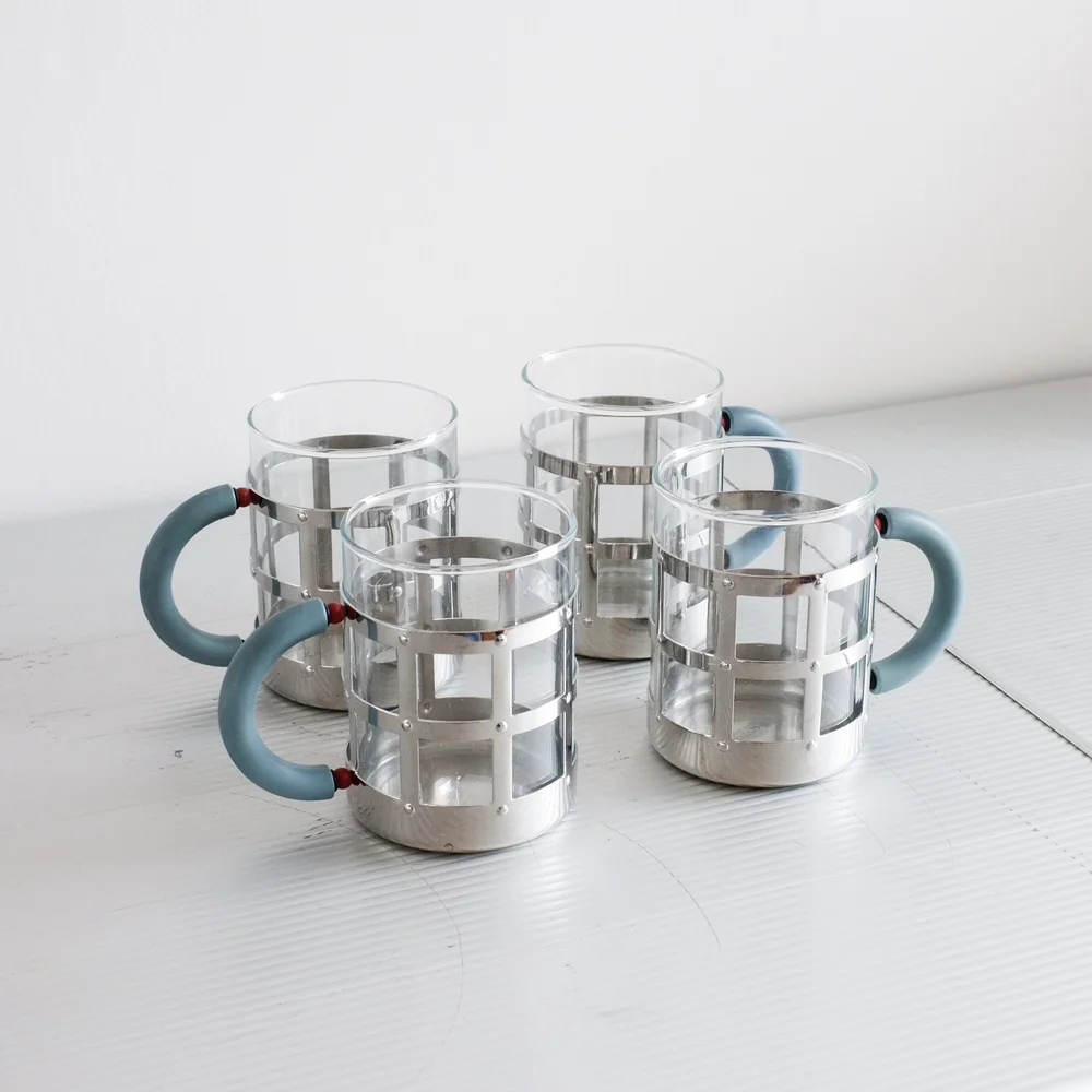 amazon clear glass coffee mugs Haven Fluted Stackable Double Wall Glass Mugs, 5.5 oz main image 1