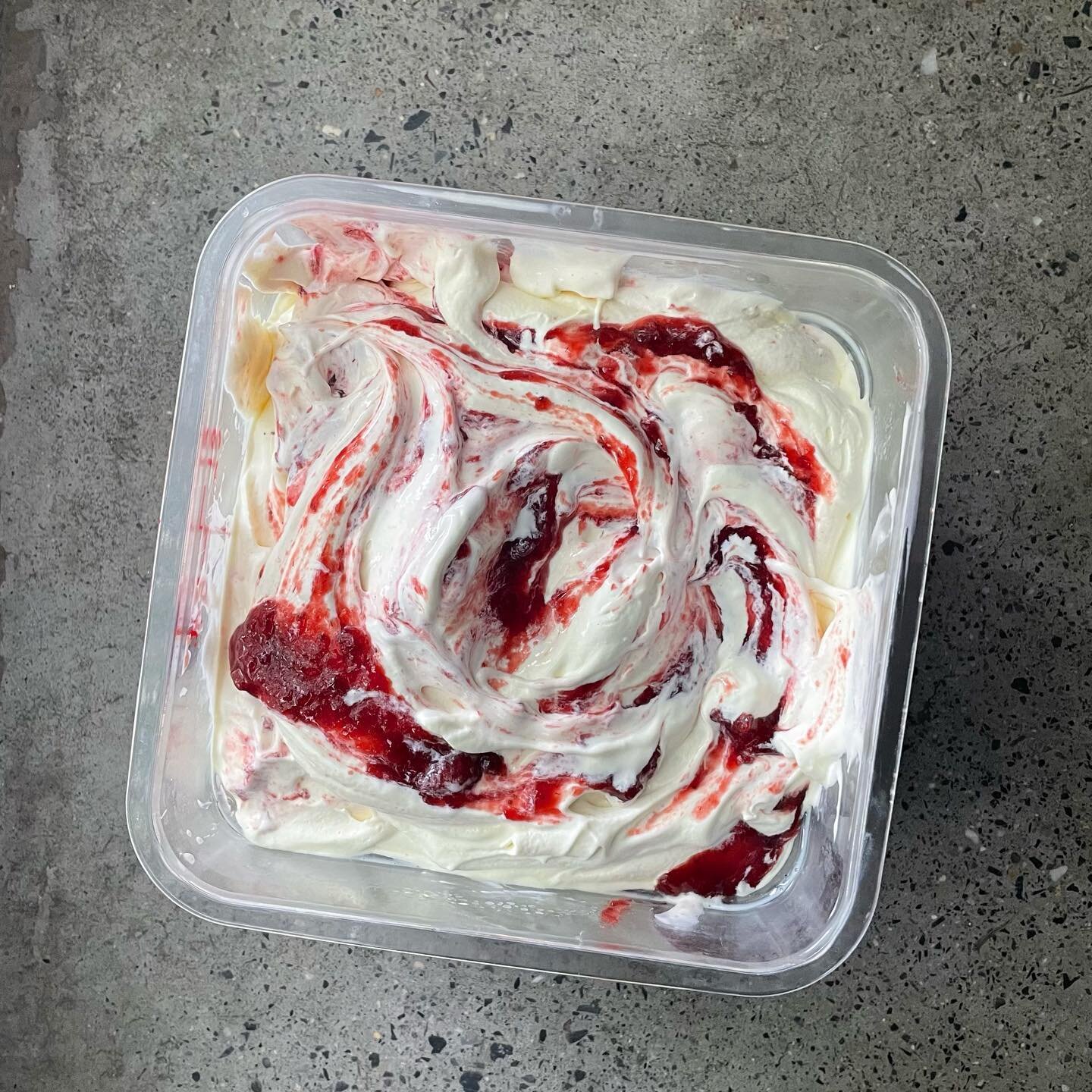 Strawberries &amp; Cream 🍓
Milk Ice Cream with Swirls of Fresh Strawberry Jam