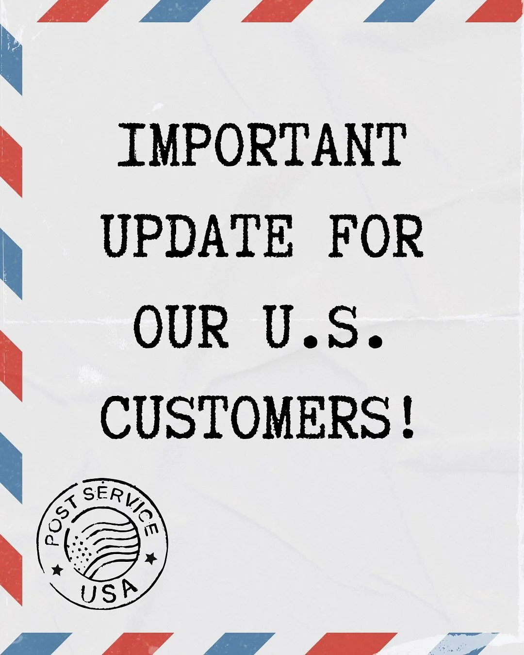Dear US customers,

We&rsquo;ve updated all of our Etsy listings to include pre-paid duties!

Products that are shipped flat, such as the license plate keychains, metal and plastic plaques, remain the same as those are shipped flat as a letter.

Also