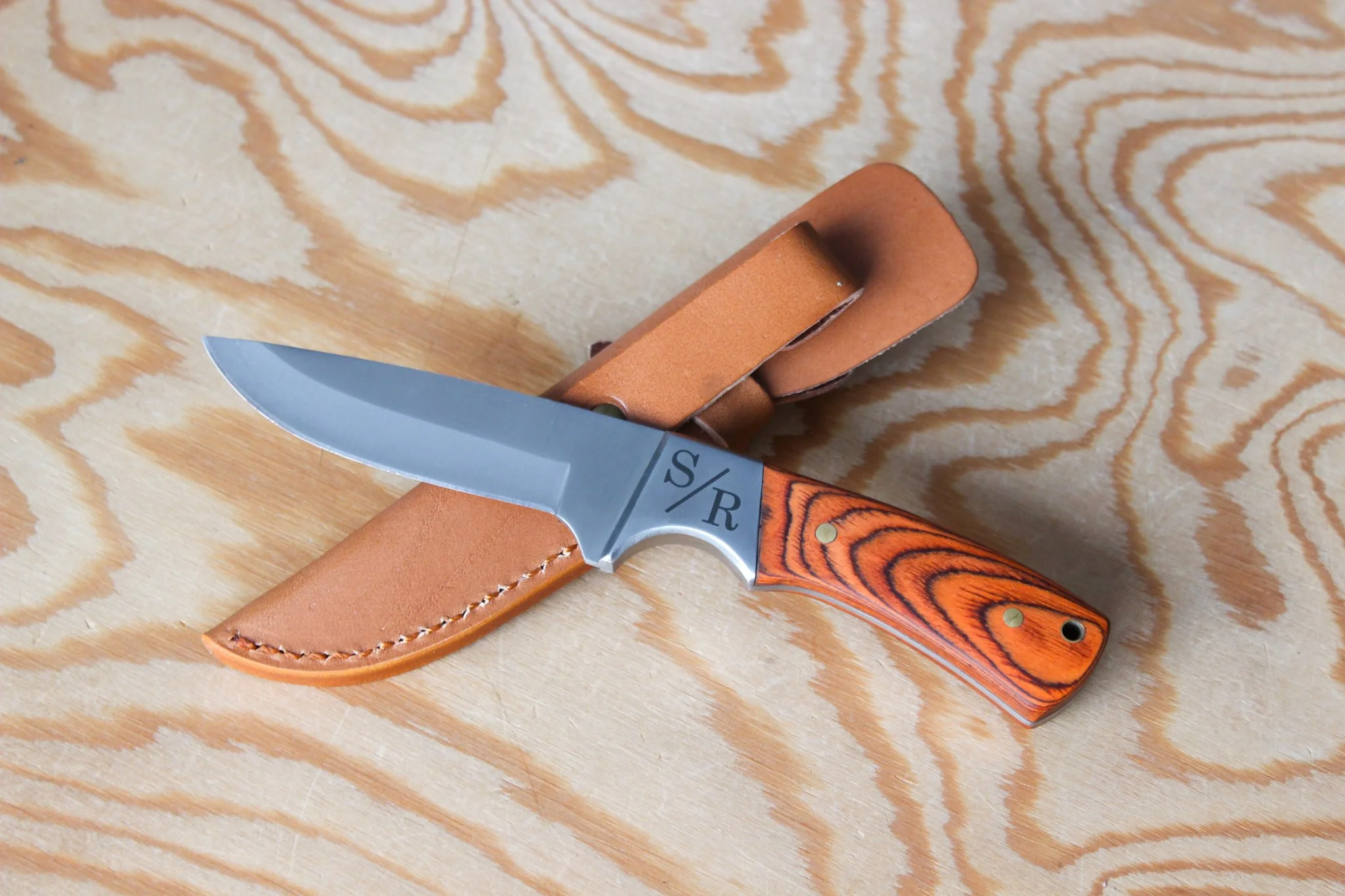 Personalized Engraved Knife with Leather Sheath