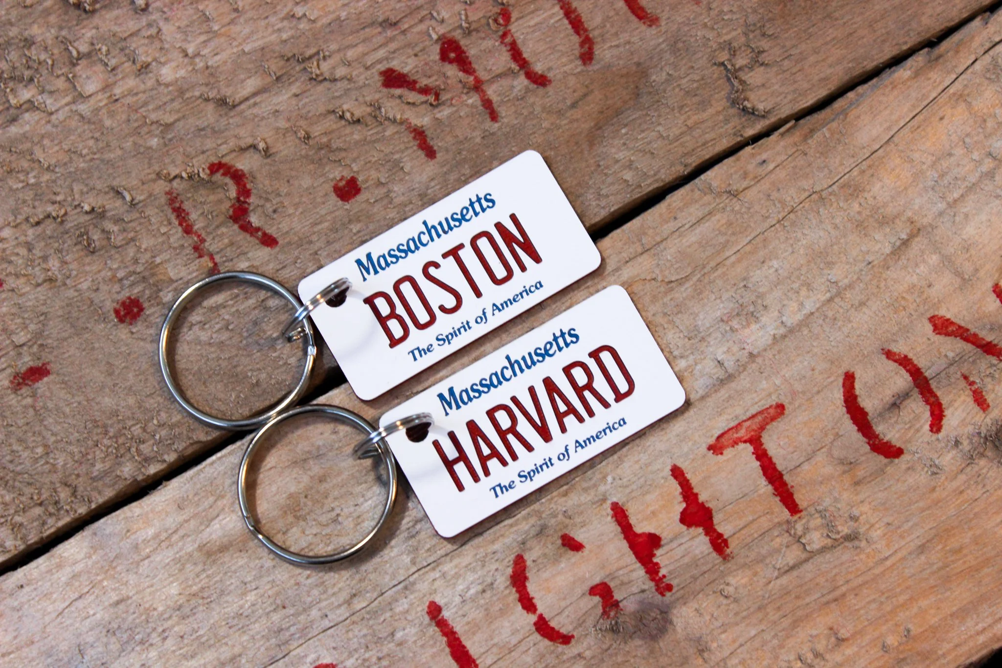 Customizable Personalized Engraved Plastic Keychain - Massachusetts License Plate