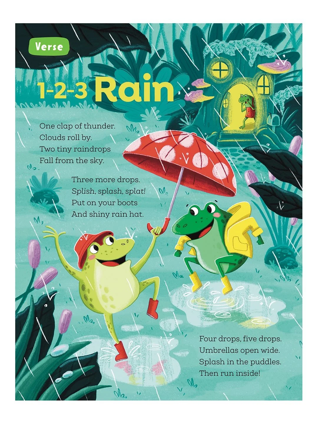 Illustration I made for High Five magazine (@highlightsforchildren )

Had so much fun working on this, love me a lil frog and such a cute rhyme!

🐸🐸

.

#frogsillustration #highlightsforchildren #frogsintherain 
#kidlitillustration #kidlitart