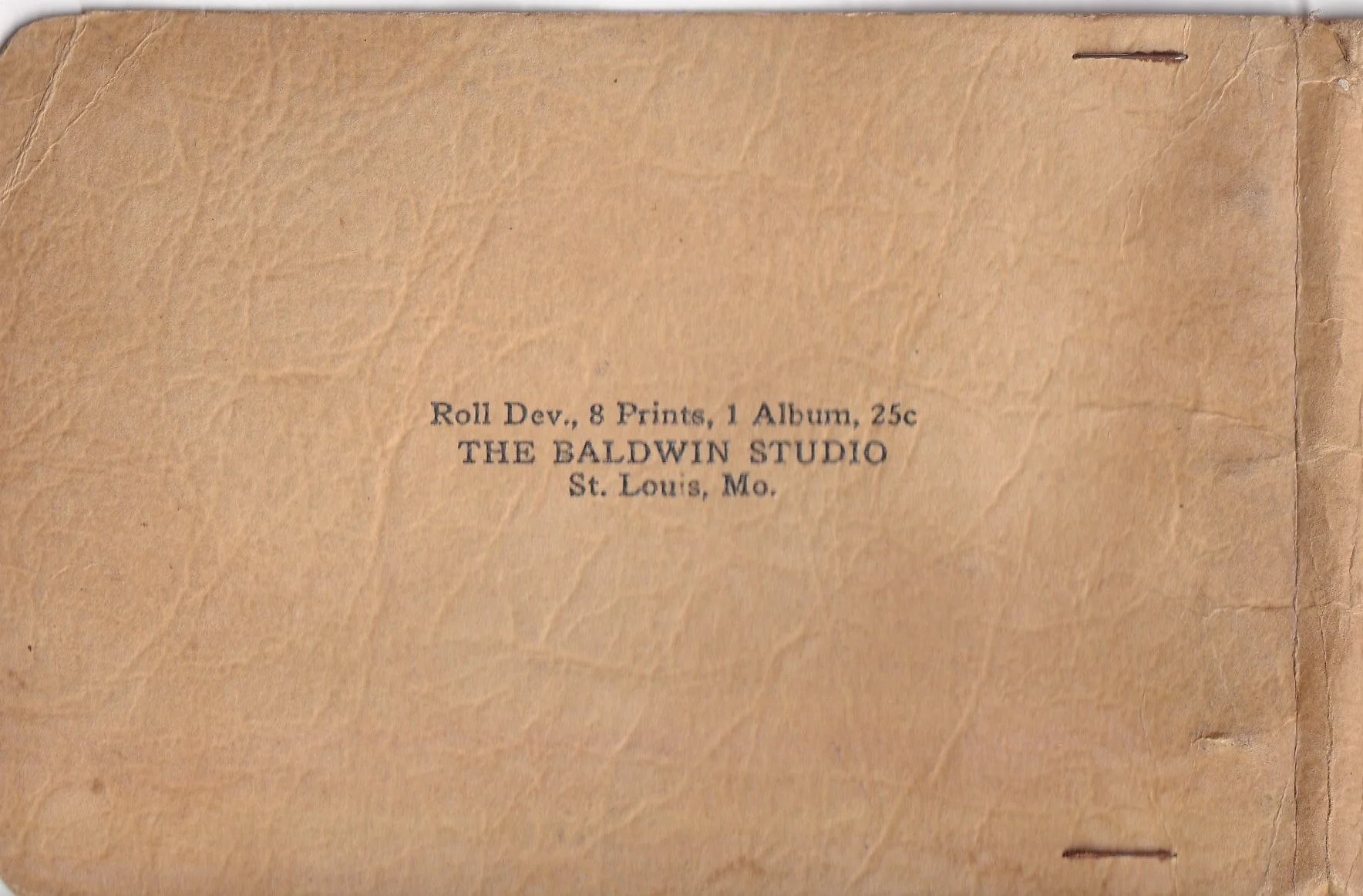  The back of the booklet only offers a name. From what I can tell online, The Baldwin Studio operated from 1320 Ferguson Avenue, Saint Louis MO.  