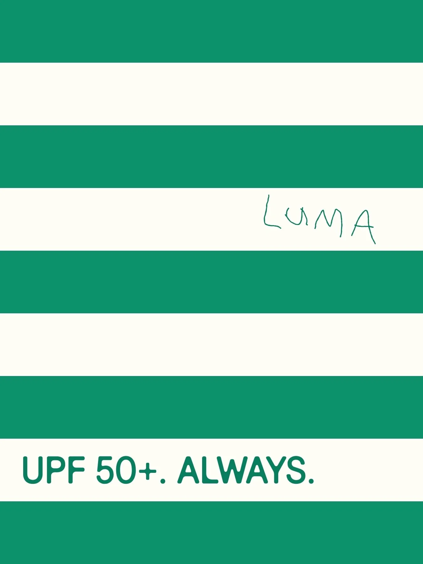 Luma brand graphic with green stripes and UPF 50+ sun safety messaging — brand identity by Anotherside