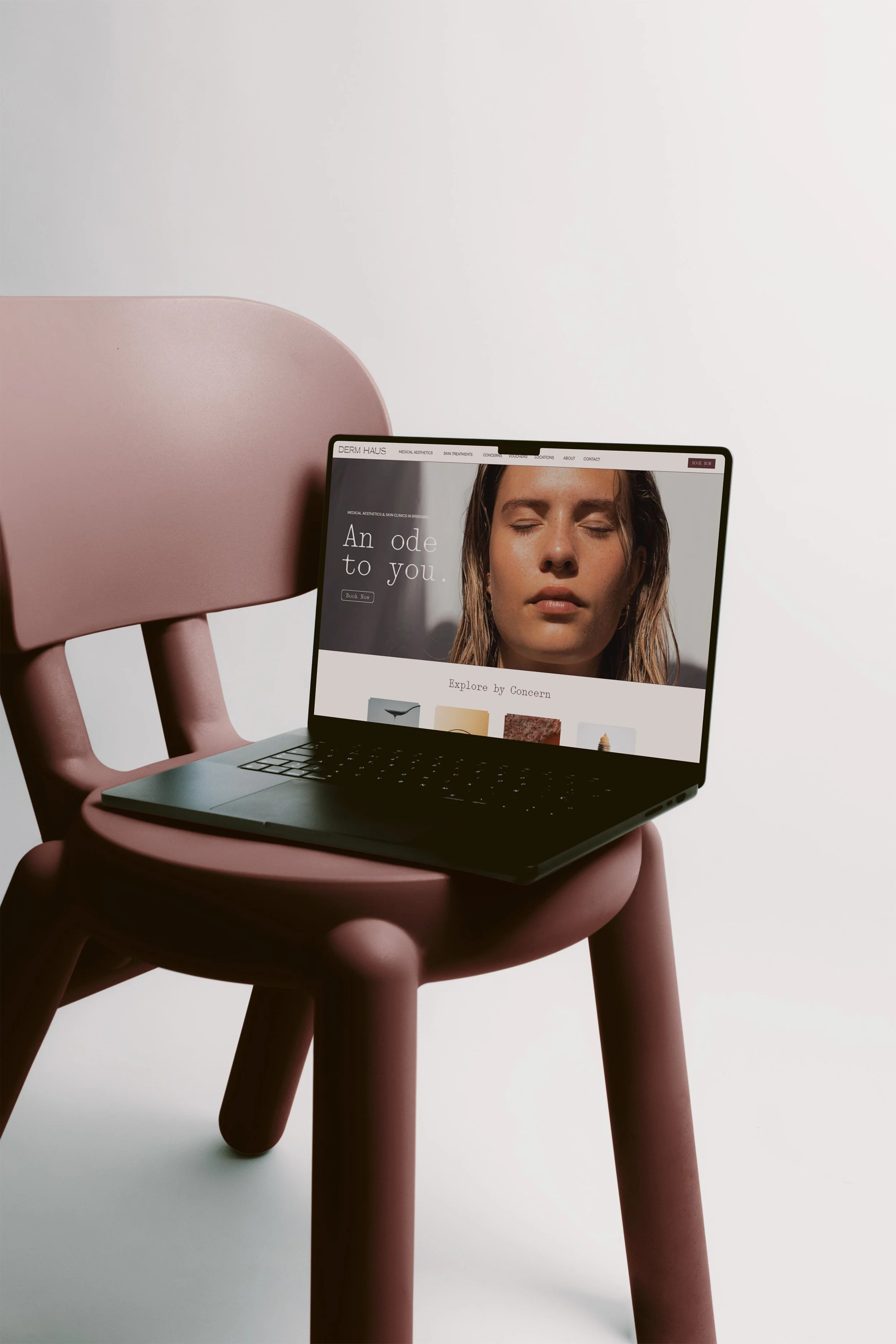 Derm Haus website design mockup, digital brand identity for Brisbane skin health clinic