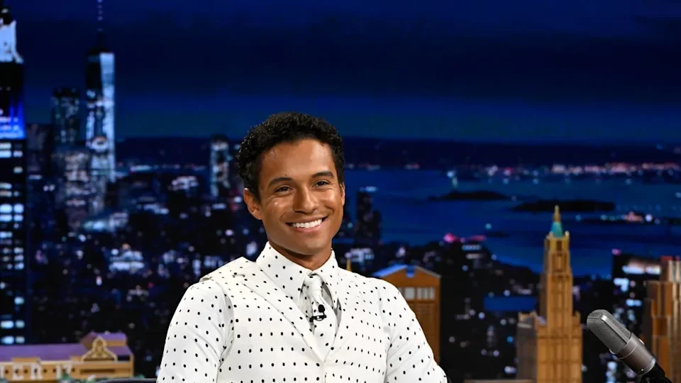 Jaafar Jackson white polka dot outfit on the tonight show styled by Clara urbinati