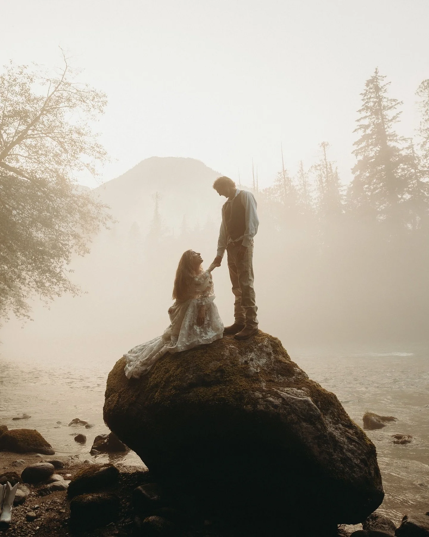 Kaitie &amp; Ryleigh escaping into the river mist in the mountains 🤍✨