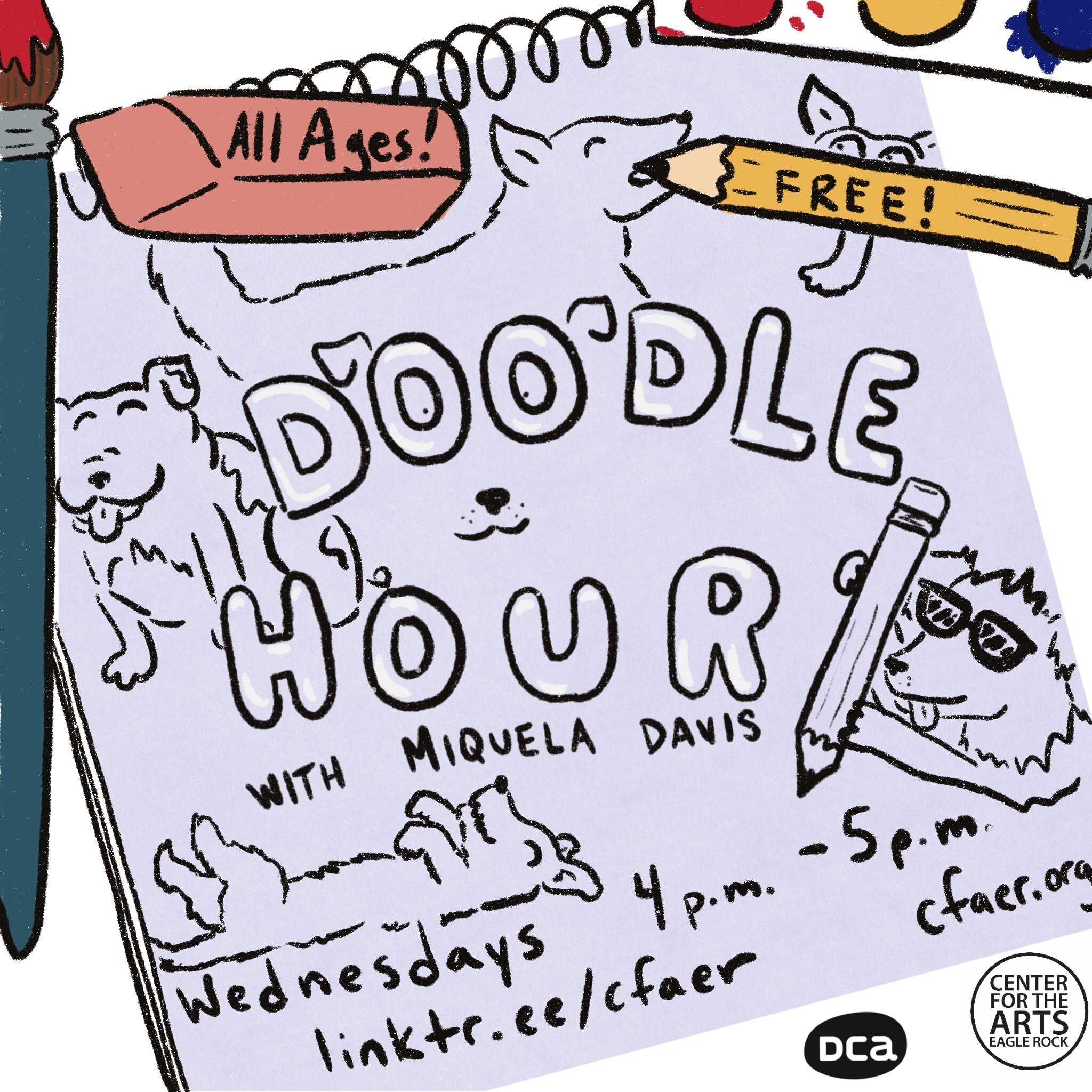 Doodle Hour - on Zoom with Miquela DavisWednesdays: 4 - 5pmAll ages & free!Join artist Miquela Davis for an hour of doodling on Zoom every Wednesday from 4 to 5pm, free!
