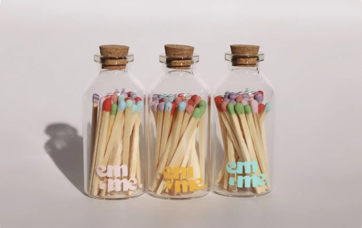 Pastel multi-coloured decorative matches in glass jar – em & me NZ