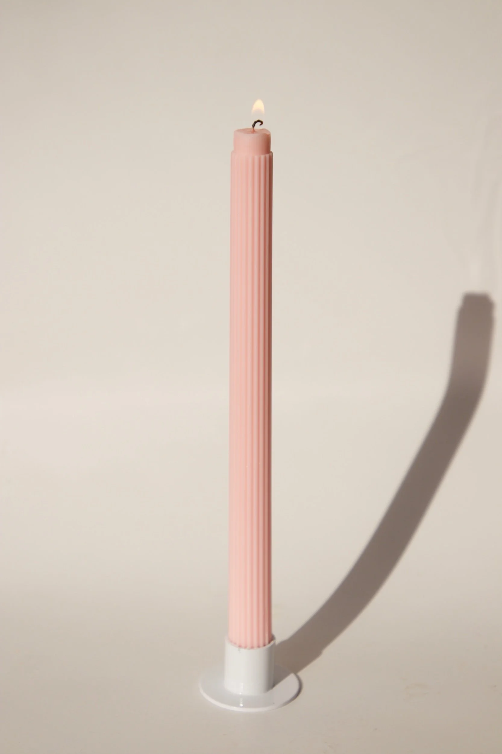 Ribbed Pink Taper Candle – handmade soy wax taper candle NZ