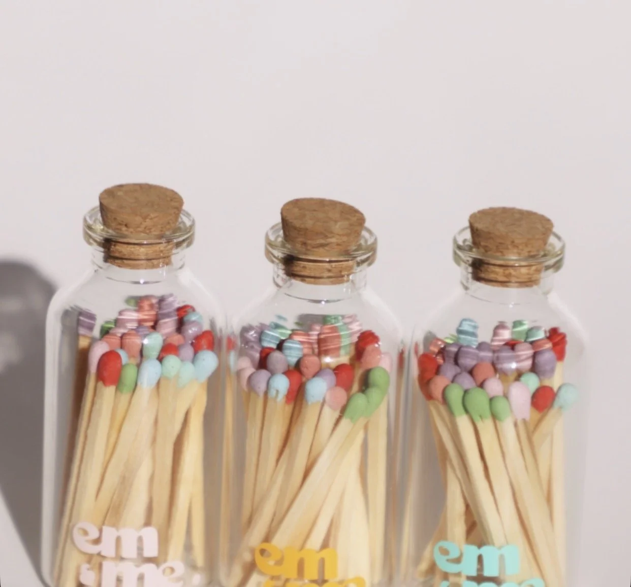 Pastel multi-coloured decorative matches in glass jar – em & me NZ