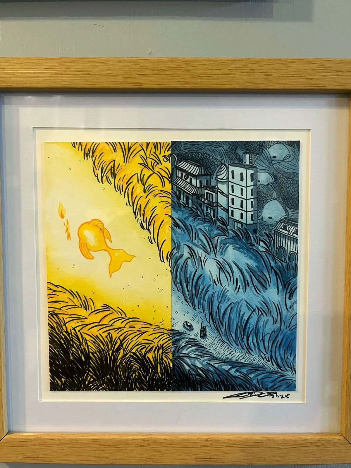 Ched de Gala / “over/under flow“ / Ink and watercolor on paper / 6 x 6 inches / 2025