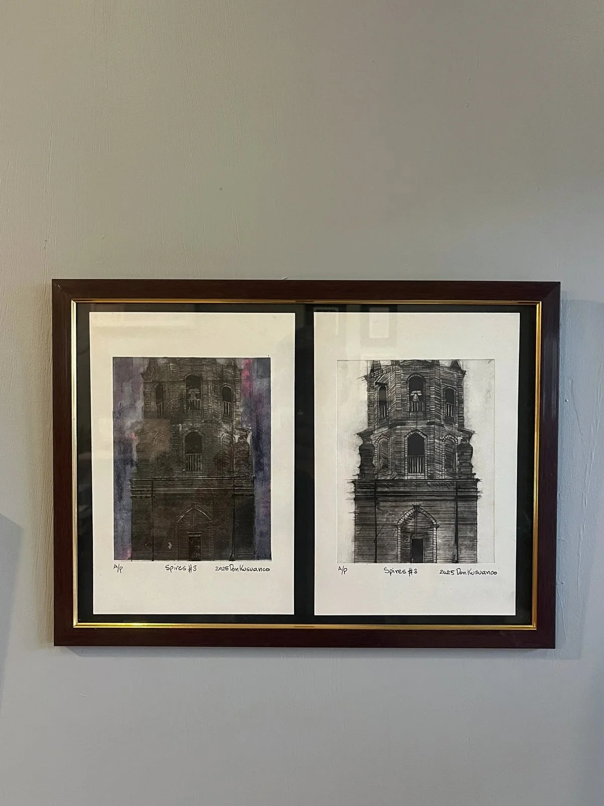 Don Kusuanco / “Spires #3“ / Tetrapak drypoint / 4 x 6 inches (each panel) / 2025 / AP (for future editioning) / SOLD