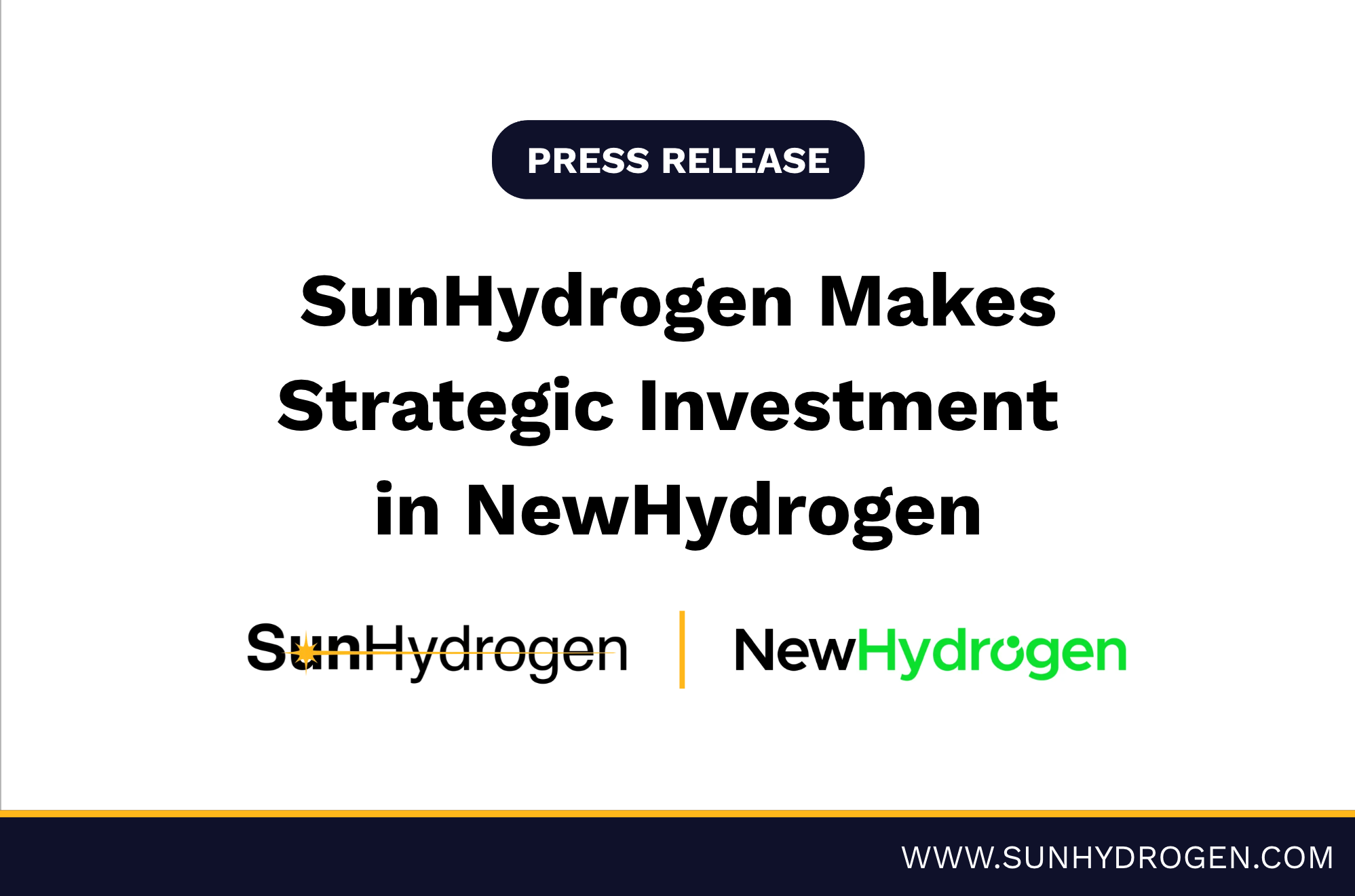SunHydrogen Makes Strategic Investment in NewHydrogen
