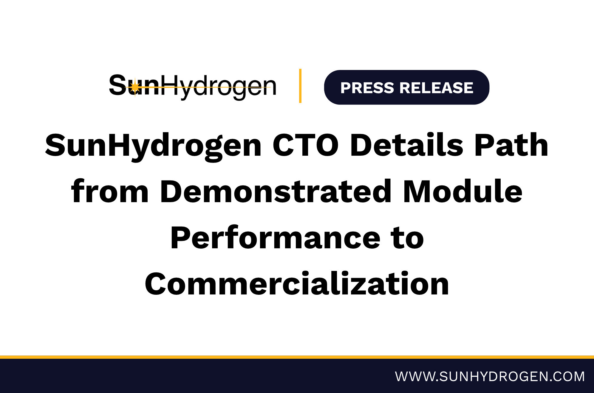 SunHydrogen CTO Details Path from Demonstrated Module Performance to Commercialization