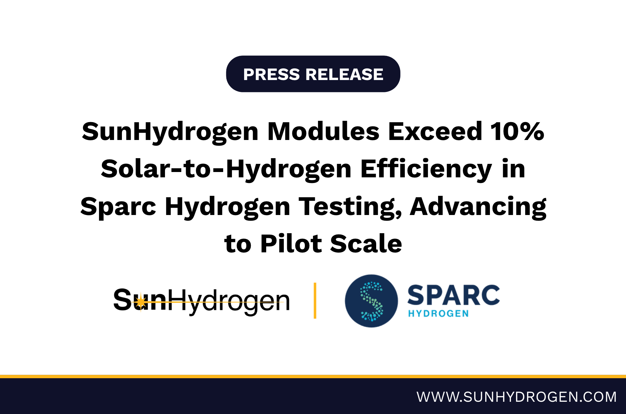SunHydrogen Modules Exceed 10% Solar-to-Hydrogen Efficiency in Sparc Hydrogen Testing, Advancing to Pilot Scale