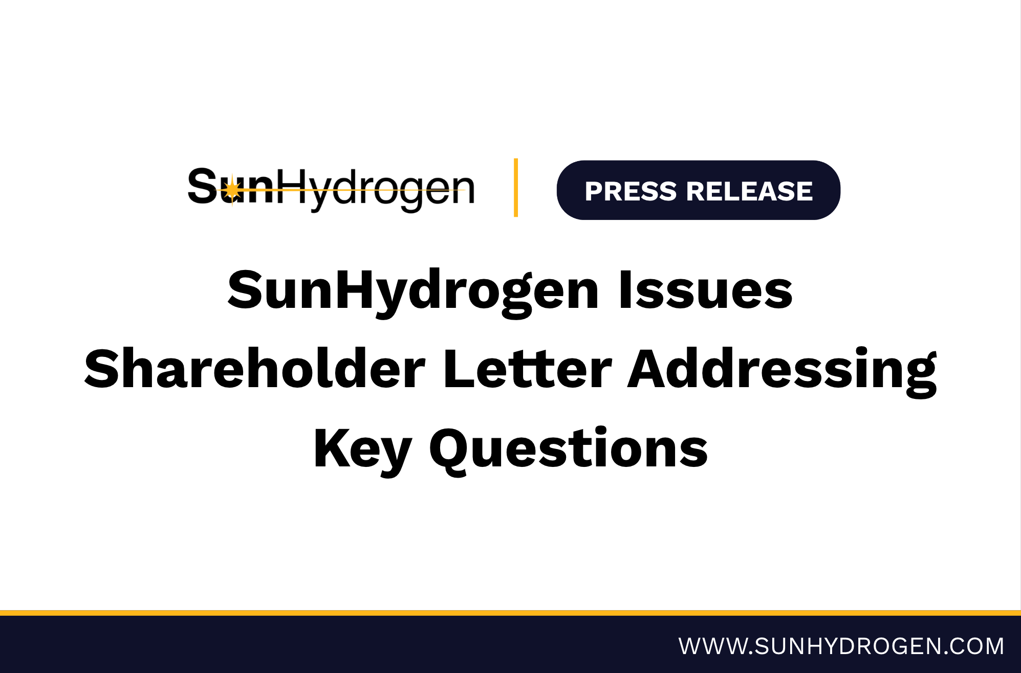 SunHydrogen Issues Shareholder Letter Addressing Key Questions