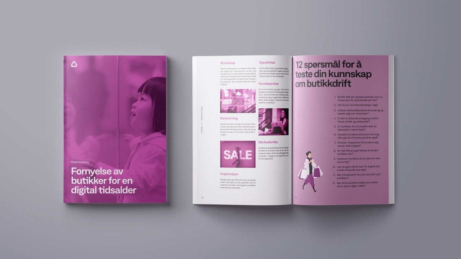 E-book within retail branding. Purple design in book format.