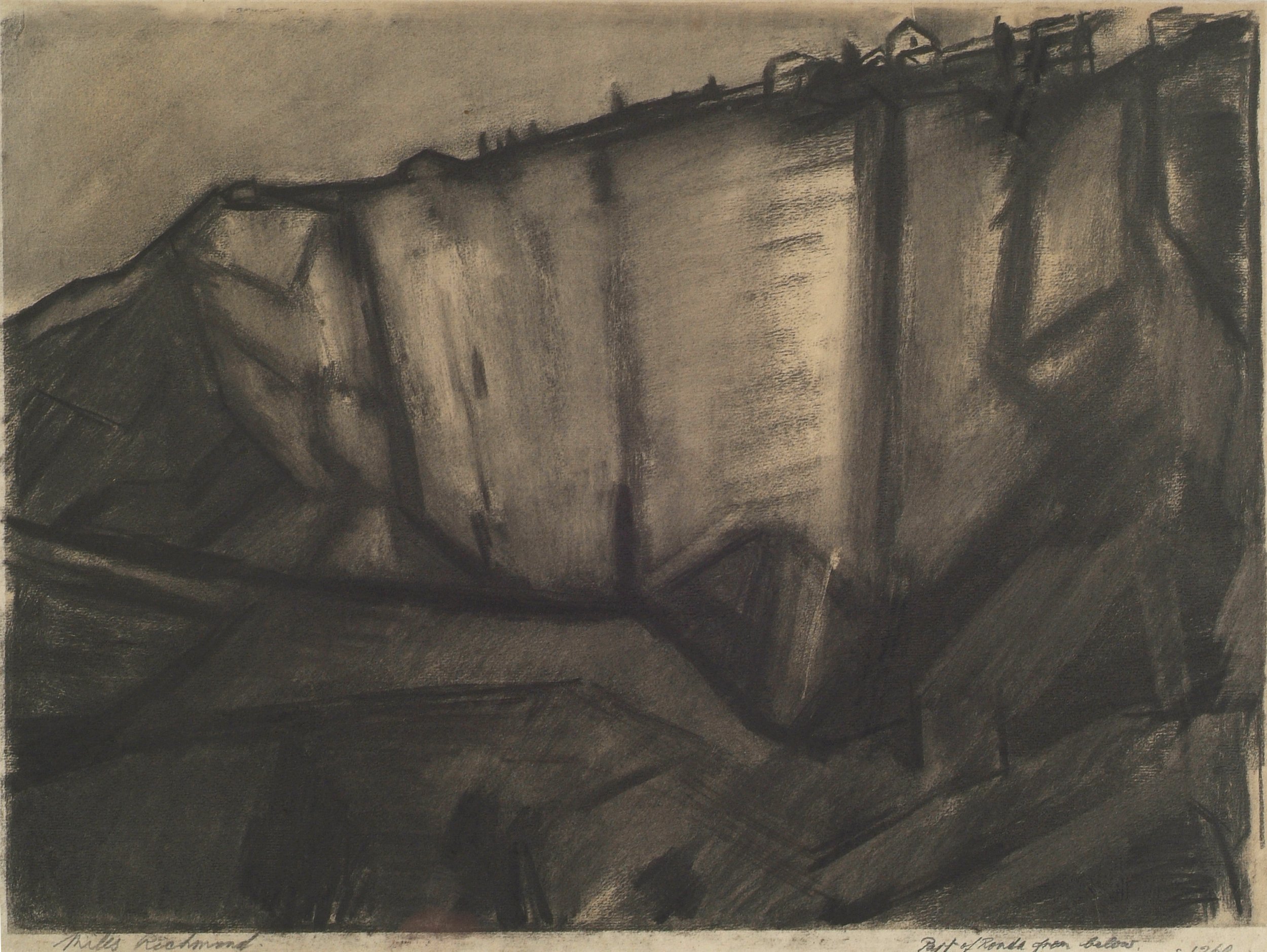 Ronda from below, 1960, charcoal