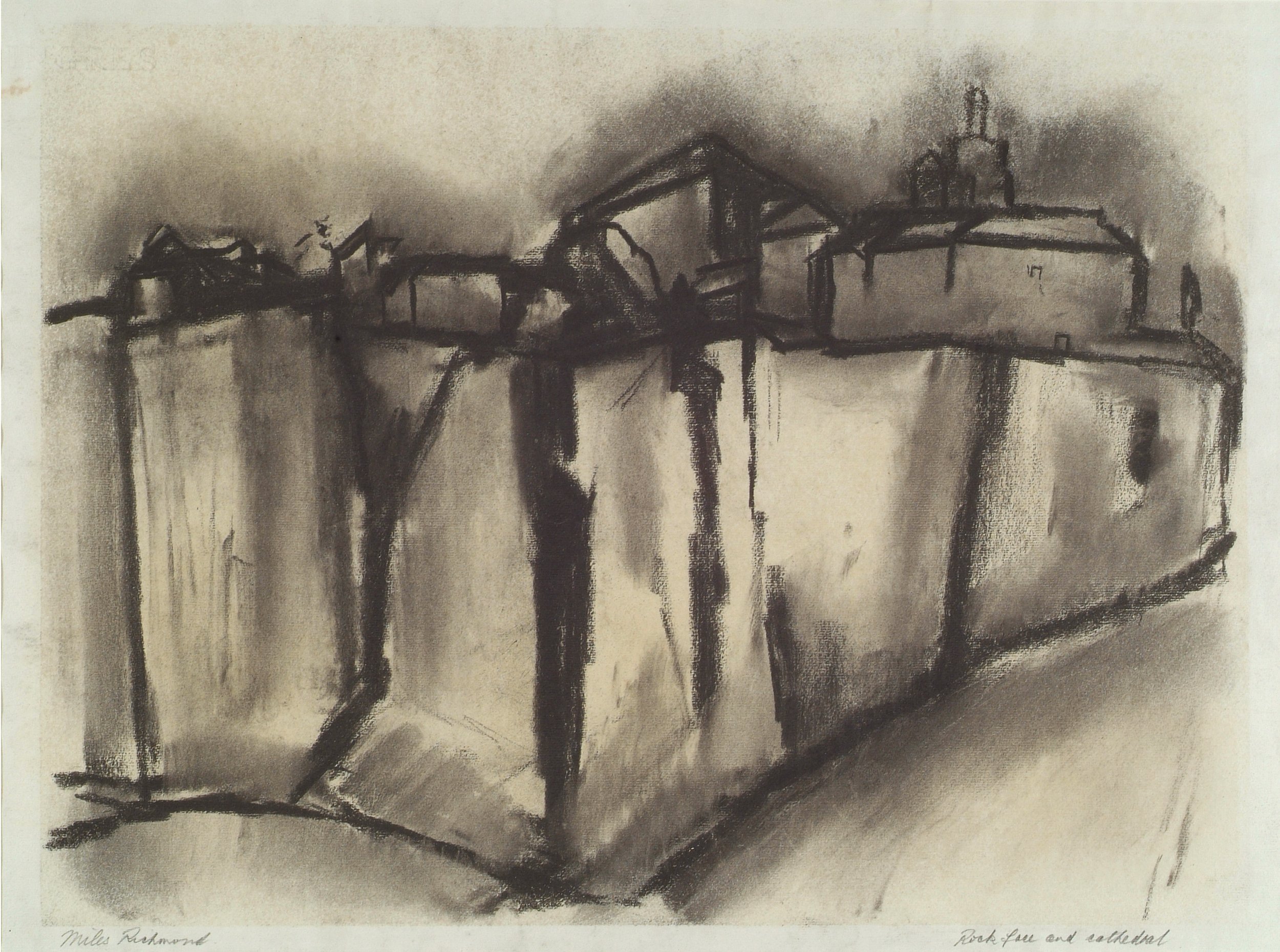 Rock Face and Cathedral, 1959, charcoal
