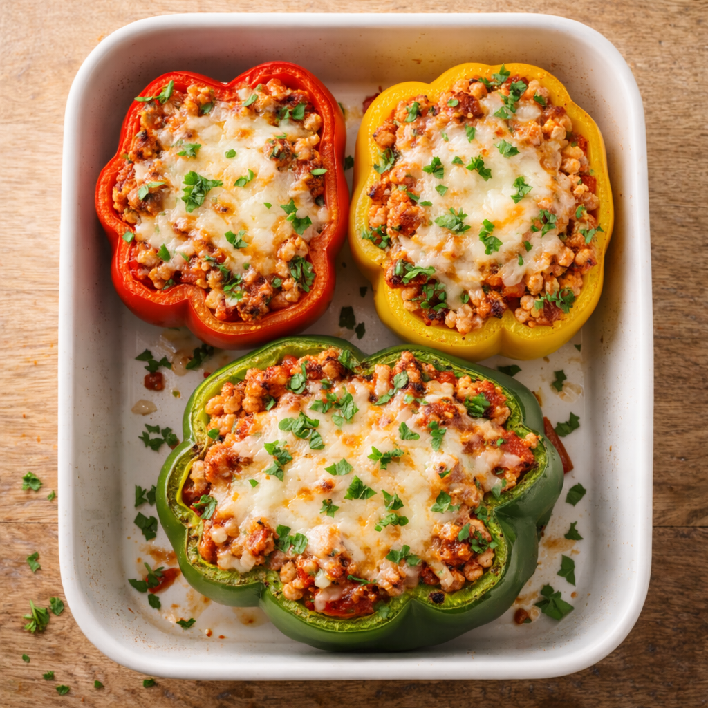 Stuffed Bell Peppers with Ground Turkey - Healthy, Easy Dinner