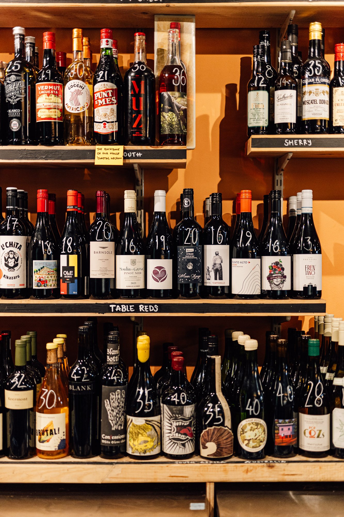 Wall of wine at Little Swift Margate