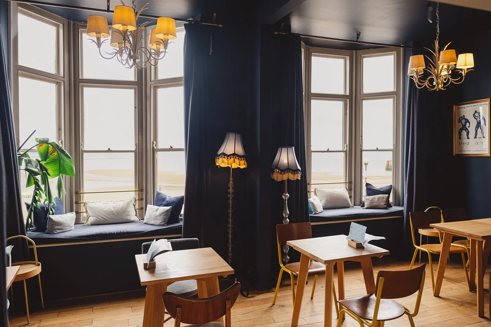 Interior of a an upstairs room available for hire in Margate, with sea views and air con.  You can hire the room for hen parties, corporate away days and private wine or whisky tastings.