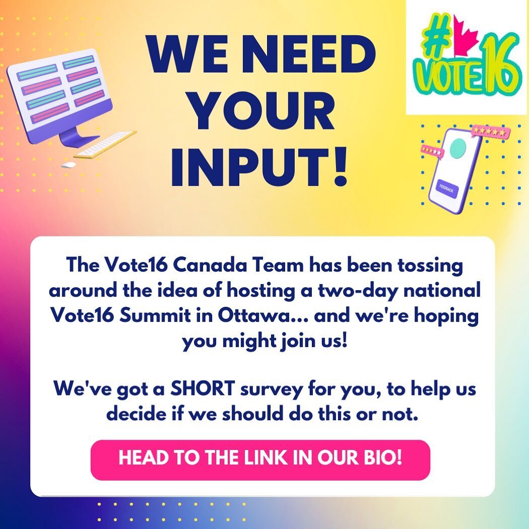 Head to the Linktree link in our bio and fill out our short survey to help us decide if we should host a national Vote16 Summit! 🗳️ 
*
#vote16canada #shortsurvey #helpusdecide #getyouththevote #strongertogether #progress