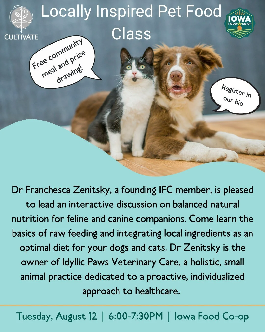 JUST A FEW SPOTS REMAINING - Register now to save your spot 🎫

🐾 Join us at the @iowafoodcoop to hear from Dr. Franchesca Zenitsky, a founding IFC member and owner of @idyllicpaws about the basics of raw feeding and integrating local ingredients fo