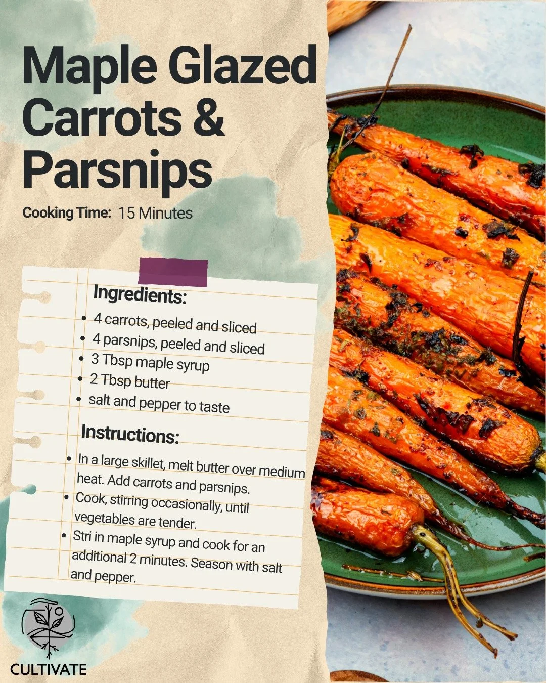 Need some inspiration for your next meal after visiting your favorite farm? These maple-glazed carrots &amp; parsnips are the perfect sweet side all season long 🥕

Ingredients: 
4 carrots, peeled and sliced
4 parsnips, peeled and sliced
3 Tbsp maple