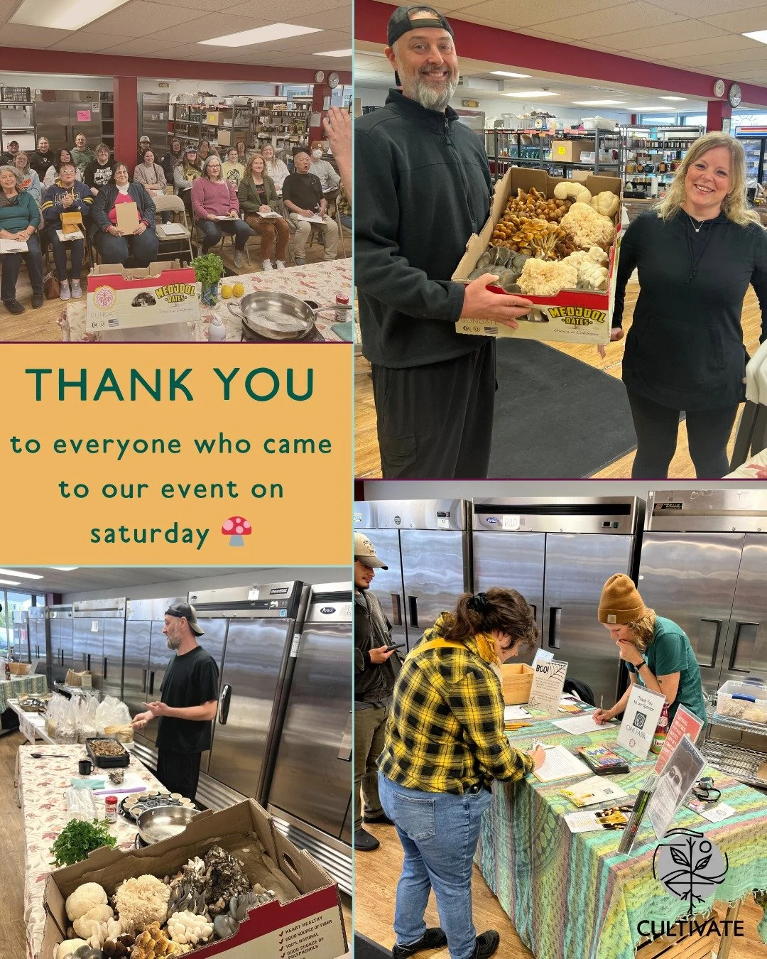 Thank you to everyone who came to our Mushroom School Cultivate Your Plate event on Saturday 🍄 We had so much fun hearing from @joygrow , learning about all things funghi, and sharing a meal together. 

Thanks to the @iowafoodcoop for allowing us to