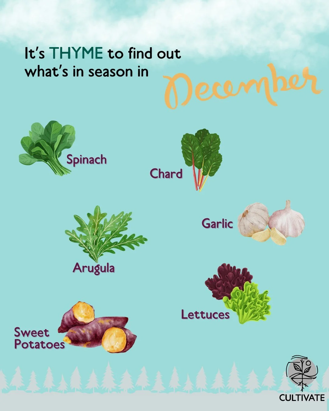 Last one of the year! Find greenhouse-grown greens such as spinach, lettuces, chard, and arugula, garlic, sweet potatoes, and other root vegetables all month long at @iowafoodcoop, farm stops, or anywhere else you like to get local products 🥬🥔🧄🥕
