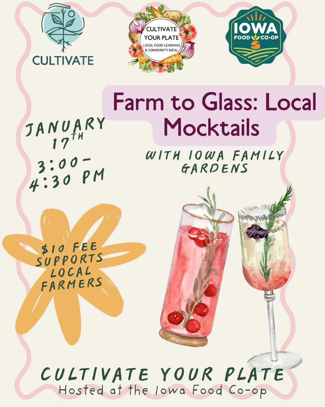 Looking for a last-minute gift idea? Consider a ticket for our upcoming event, Farm to Glass: Local Mocktails! Shelby from @iowafamilygardens will lead the class in creating unique mocktails using local herbs for fresh flavors 🍹 No matter who you're