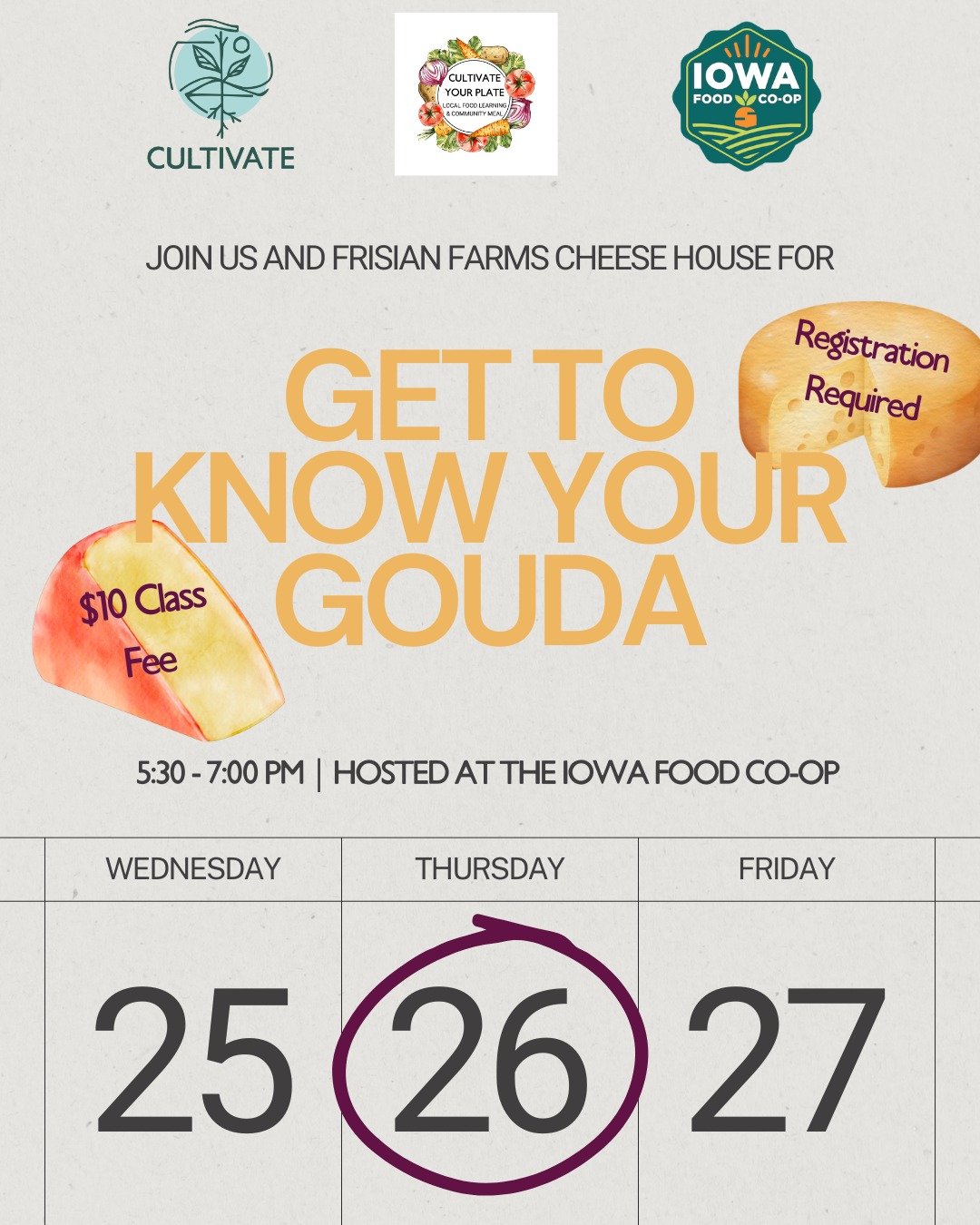 It's National Cheese Lovers Day! What better way to celebrate than to sign up for our upcoming #cultivateyourplate event with @frisianfarmscheese 🧀 At this event, we will learn about the whole cheesemaking process that ends with delicious flavors of