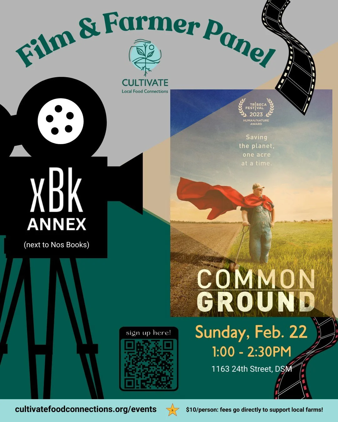 Join us to watch Common Ground, a film about America's food system and the unjust practices behind it. Followed by a farmer panel. 👩&zwj;🌾👨&zwj;🌾

Common Ground is the highly anticipated sequel to the juggernaut success documentary, Kiss the Grou