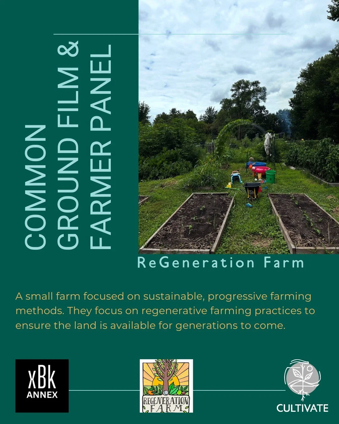 We've got a really great lineup for our upcoming @commongroundfilm Film &amp; Farmer Panel 🤩 @regenerationfarmiowa is a small farm focused on sustainable, progressive farming methods just east of Des Moines. On their eight acres, they have chickens,