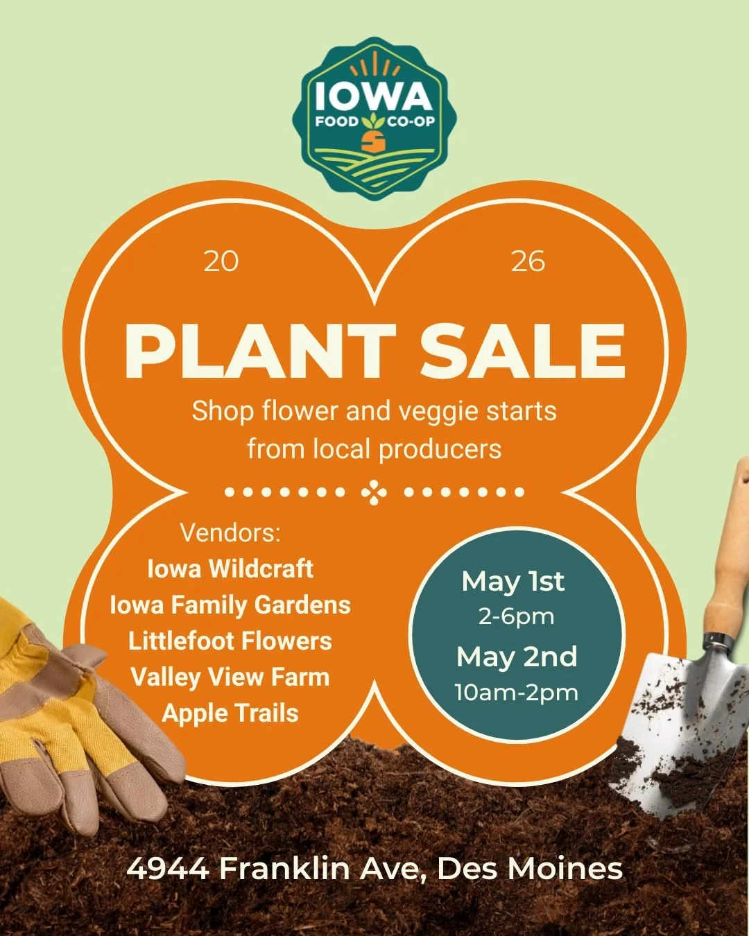 This weekend! There will be flower and vegetable starts from many amazing local farmers 🌱🌻 This Friday, May 1st and Saturday, May 2nd at the @iowafoodcoop 🥕

#iowalocalfoodsystems #cultivatefoodconnections #cultivateyourplate #regenerativeagricult