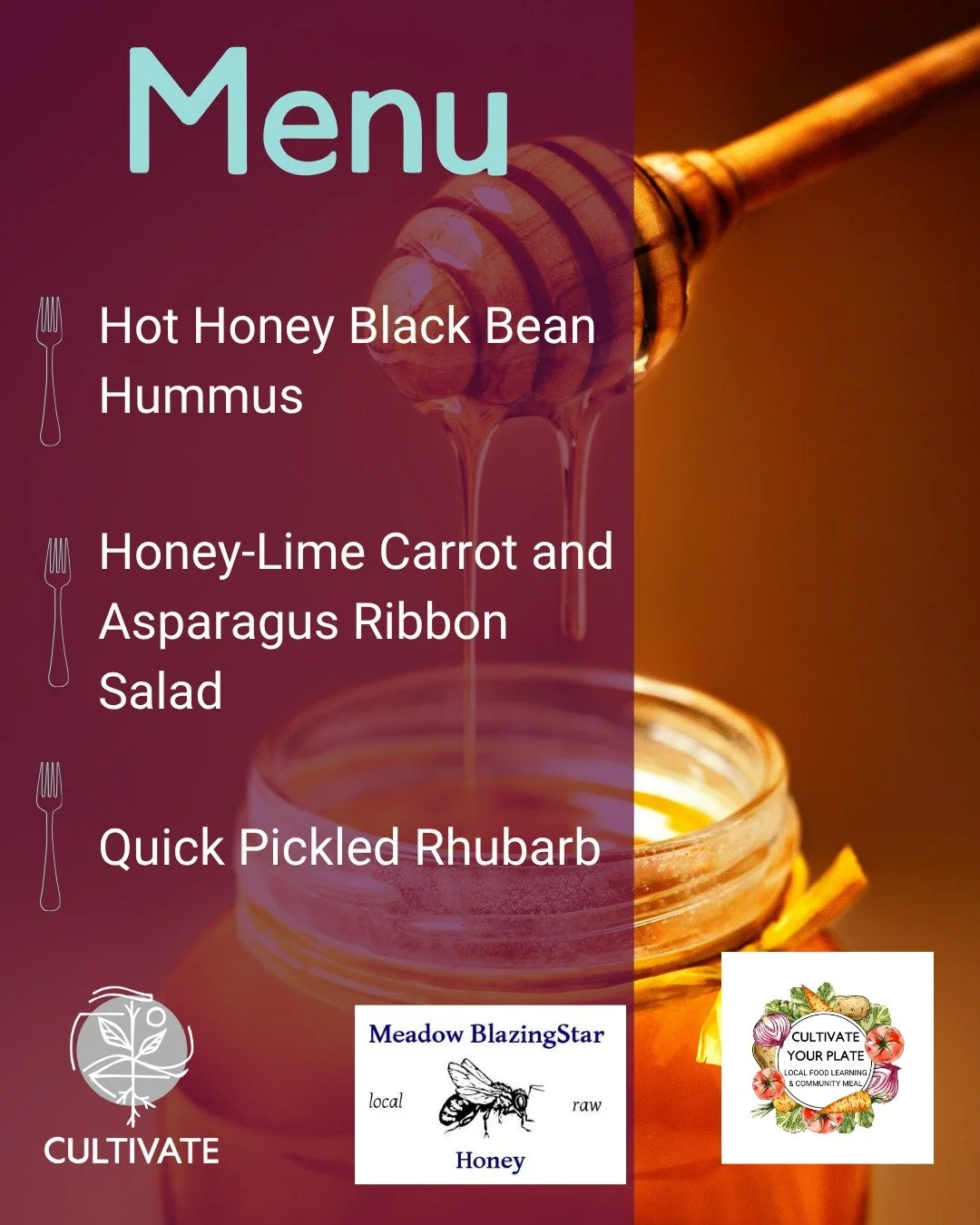 Tomorrow is the day! 🐝 We have a very exciting lineup of dishes that are made with honey for our Hive to Table class. Along with these dishes that will be enjoyed as a community meal, we will be sharing tips and tricks for using honey in cooking 🍯 