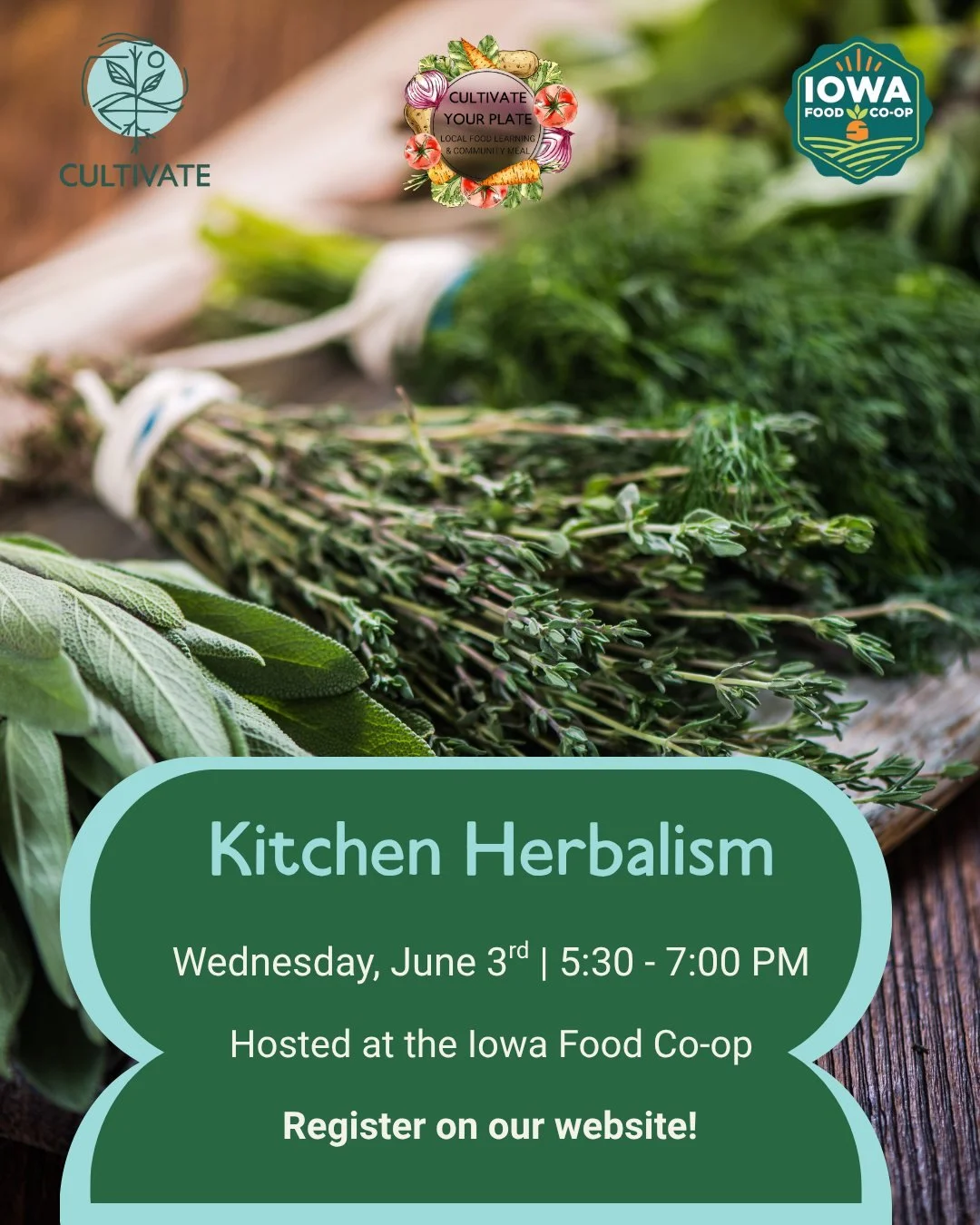 Coming up next week! Kitchen Herbalism with @profoundexistenceherbs 🌿 

We will learn about how to use culinary and medicinal herbs in a variety of recipes, explore different herbs, and share a locally-grown meal together 🍽

#iowalocalfoodchallenge