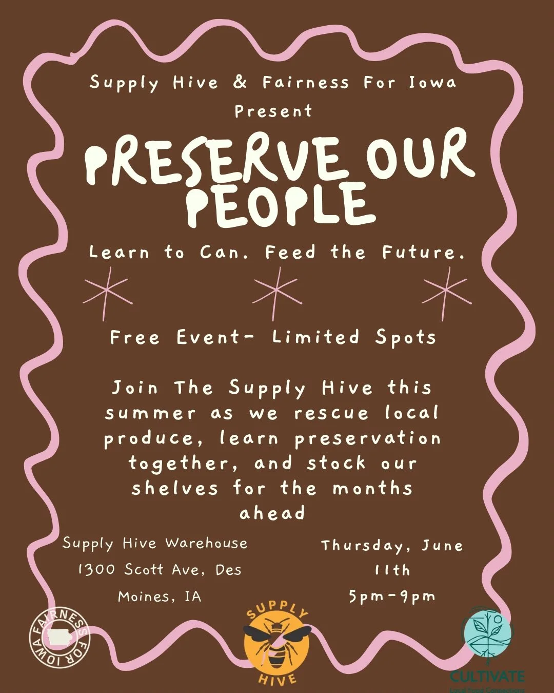 Looking to learn all about preserving foods and canning? We will be at this FREE event with @thesupplyhive this Thursday, June 11th from 5-9PM 🍅 

Canning is a great way to preserve the summer abundance, save money, and reduce food waste 🍽

#iowalo