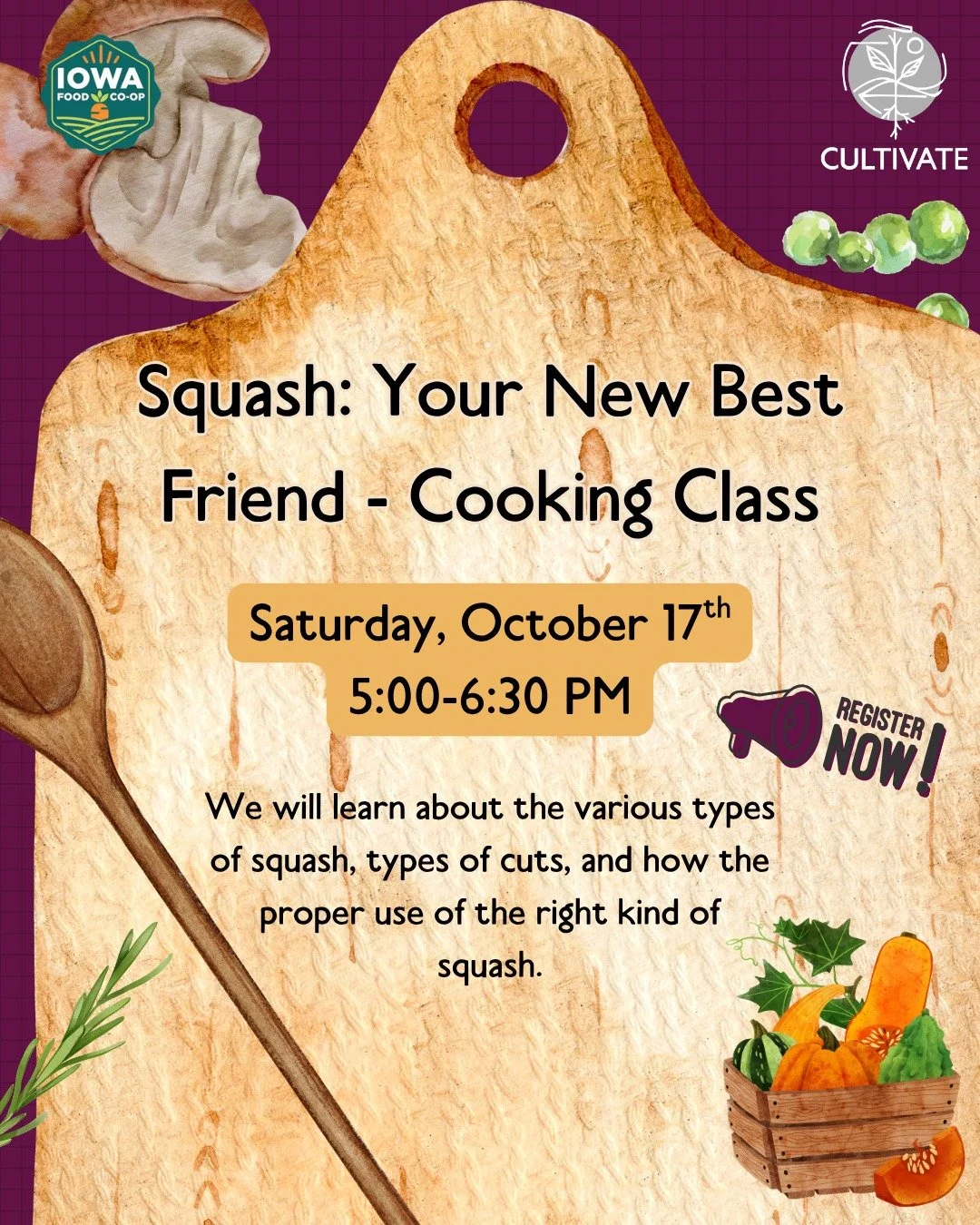 Squash: it's what's for dinner, lunch, and breakfast! If you've ever wondered what types of squash to use, how to cut them, or what kinds of dishes to use them in, this class is for you 🍲 

This class will go over several types of squash, demonstrat